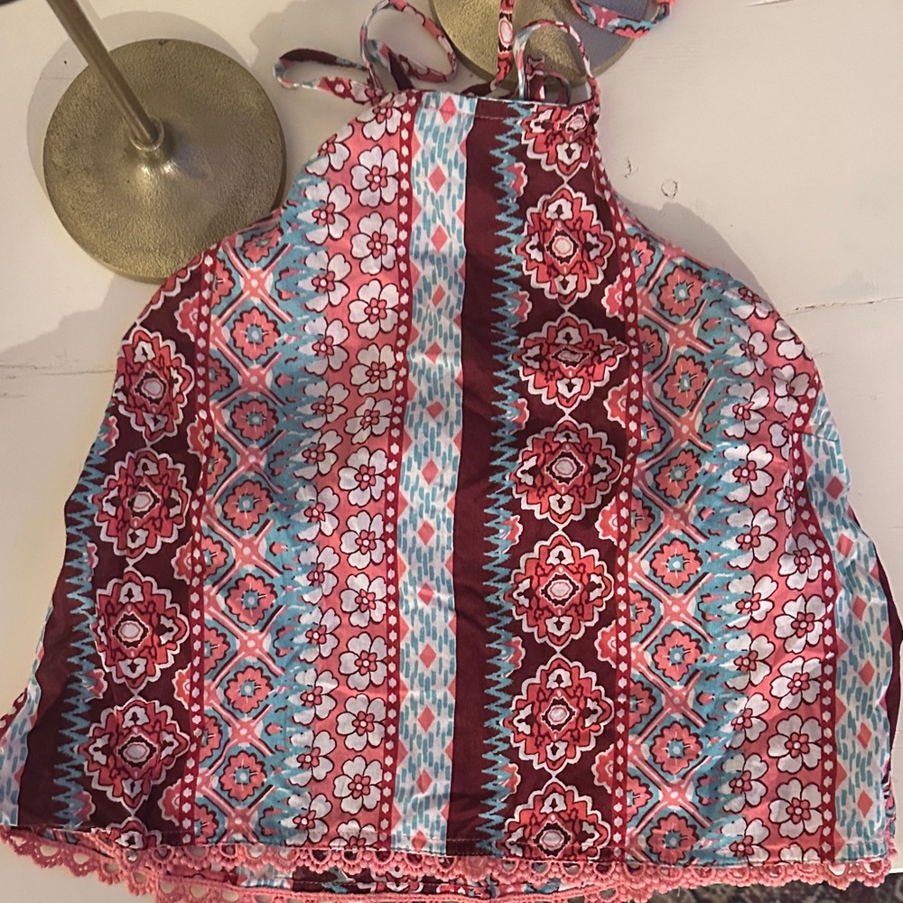 Hollister Red and Blue Floral Halter Camisole